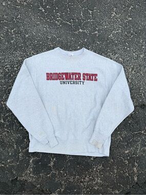 Champion Gray Crewneck Sweatshirt with Red Bridgewater State University Logo
